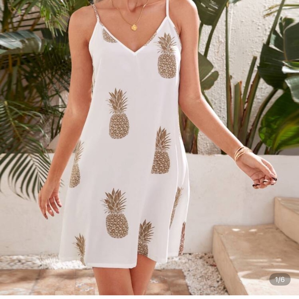 Pineapple Print White Swim Cover-Up